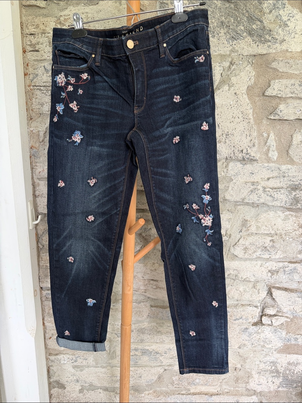 Embroidered Dark Wash Girlfriend Jeans